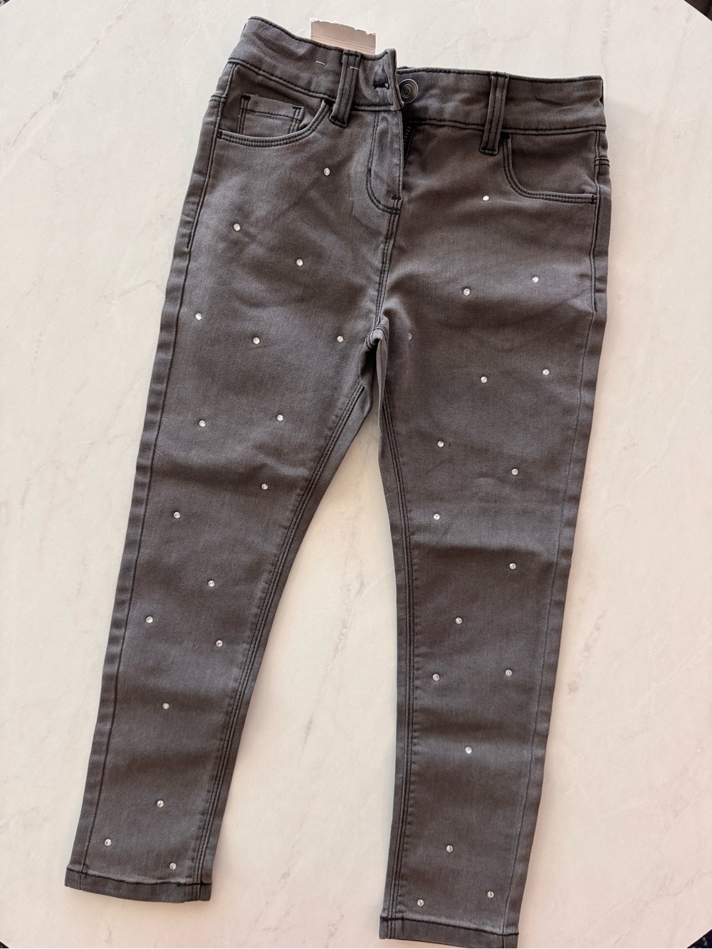 F&F Girls Size 6-7Y Gray Studded Skinny Slim Fit Denim Jeans Pockets